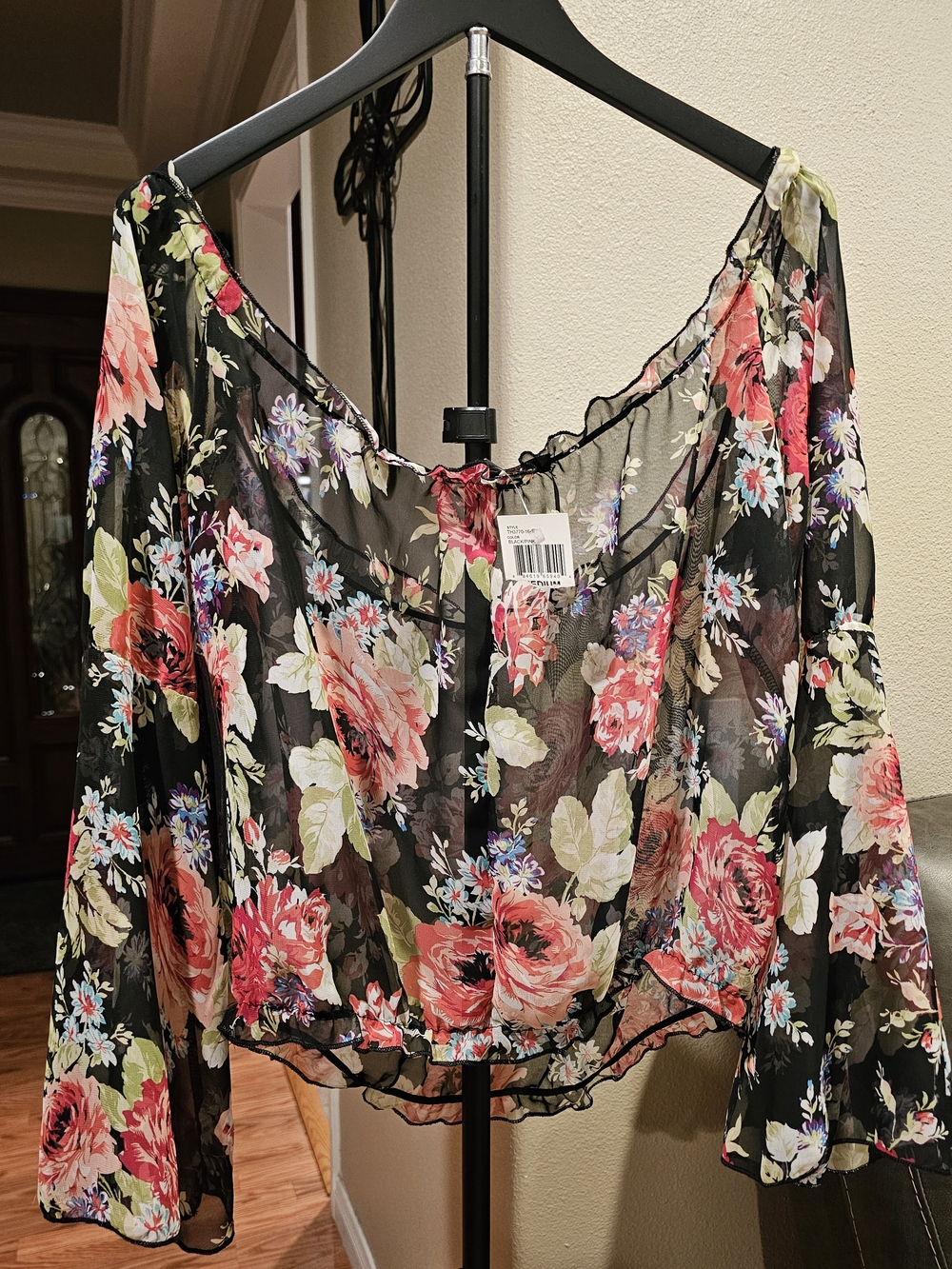 Almost Famous Black Sheer Floral Off-Shoulder Blouse